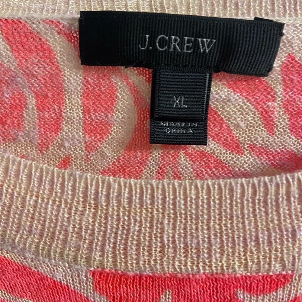 J. Crew Coral Pink Floral Crewneck Sweater with Cream Contrast XL